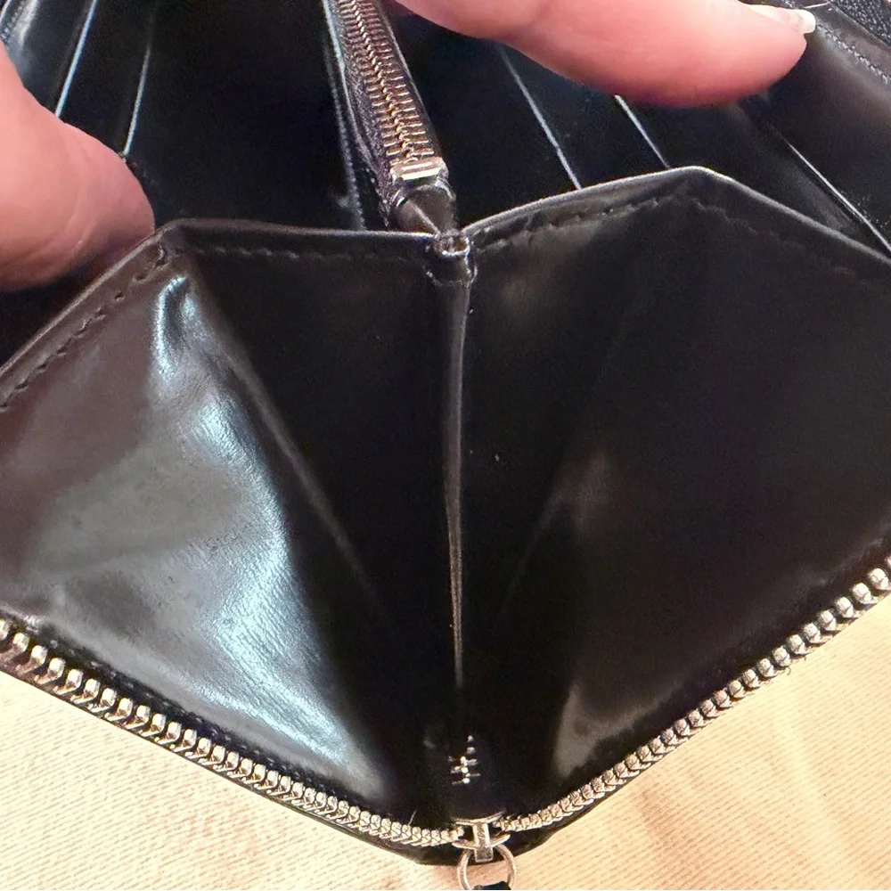 Anya Hindmarch London Black Leather Zip Around Wallet 7.5” Continental Designer